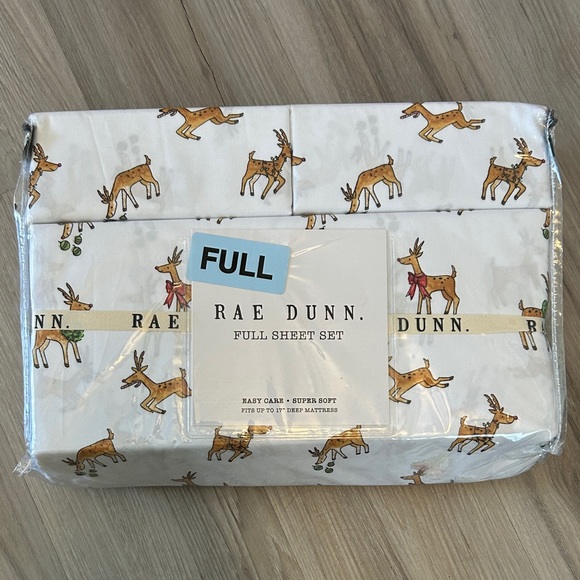 Rae Dunn Full Sheet Set with Deer Design in White and Tan - Picture 1 of 2